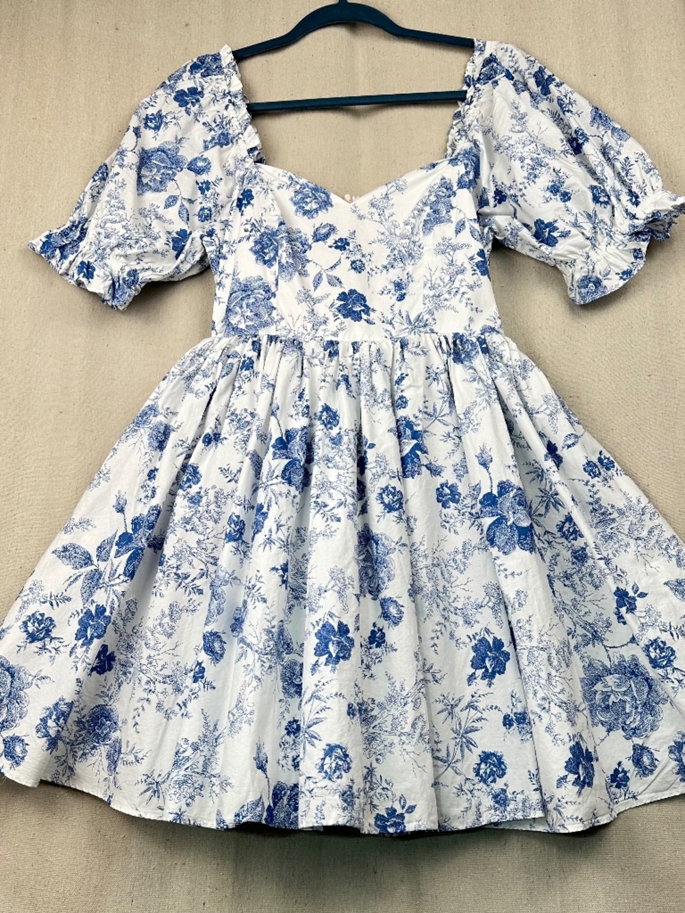Audrey Parks Francesca's Blue Floral Babydoll Mini Dress With Puff Sleeves M